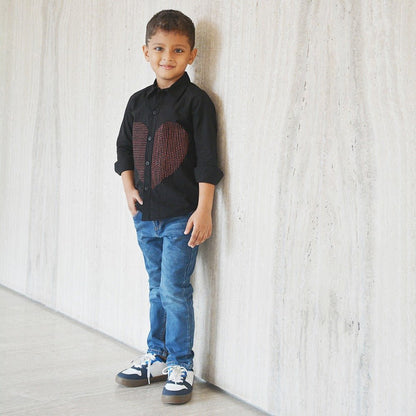 Lined Heart Cotton Embroidered Shirt – Kids Shirts on Brown Living™. SKU: NANFS005EMB025-4Y-n. Img 4.