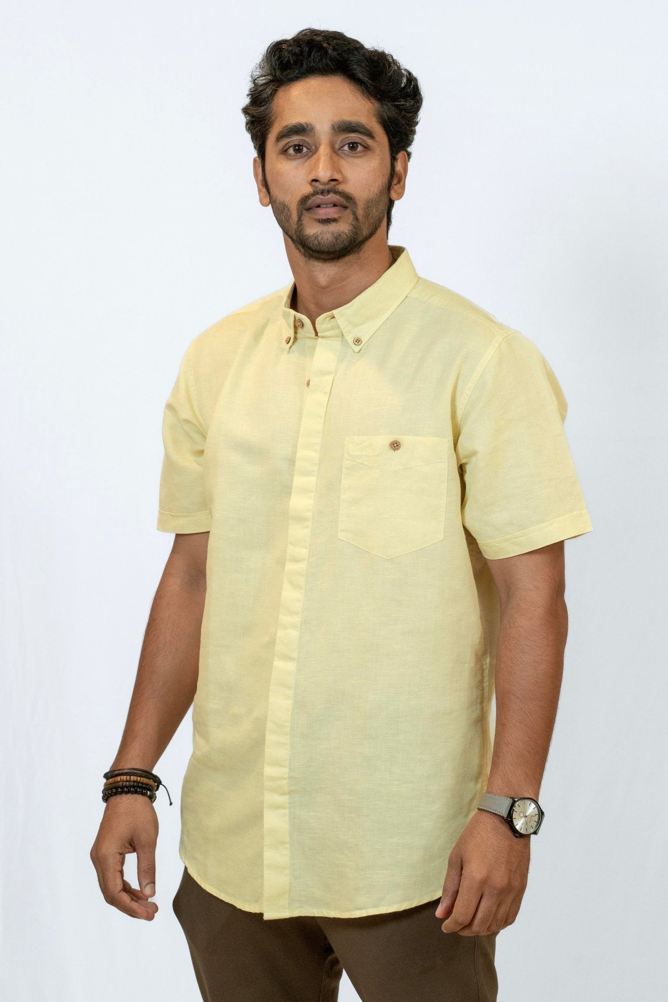 Linen Cotton Classic Shirt With Hidden Pockets | Premium Comfort Wear – Mens Shirt on Brown Living™. SKU: ANTLCCLFYVS. Img 1.