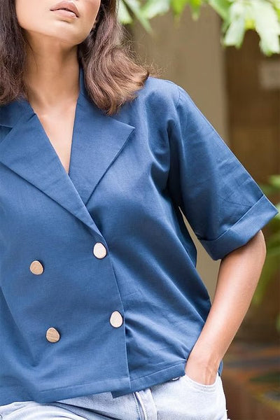 Linen Cotton Everblue Shirt for Women | Stylish Everyday Wear – Womens Top on Brown Living™. SKU: ANTESES. Img 2.