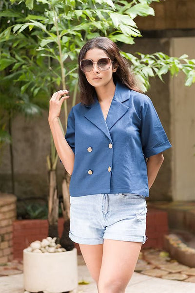 Linen Cotton Everblue Shirt for Women | Stylish Everyday Wear – Womens Top on Brown Living™. SKU: ANTESES. Img 1.