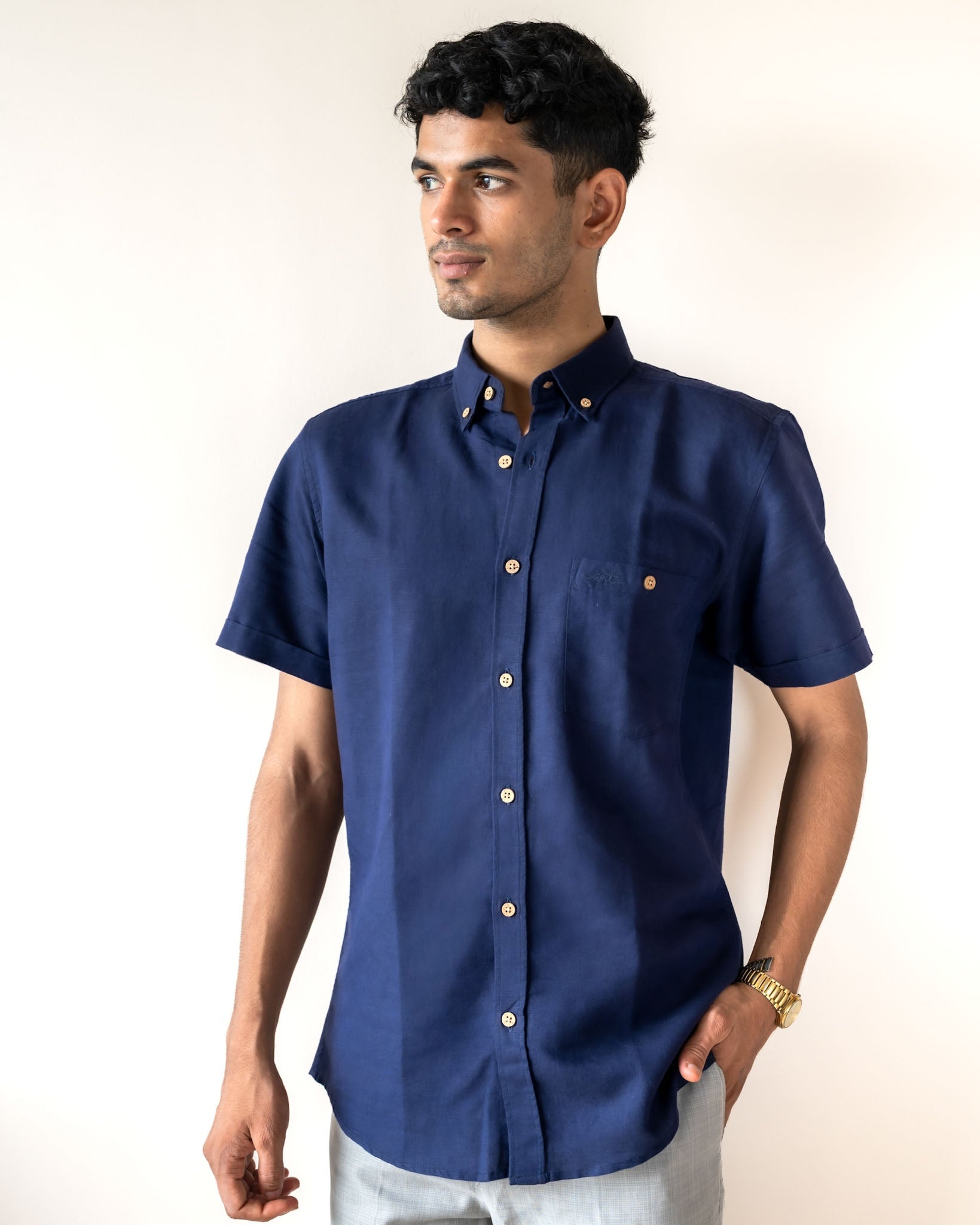 Linen Cotton Half Sleeve Men's Shirt | Monsoon to Festive – Mens Shirt on Brown Living™. SKU: ANTLCDS. Img 1.