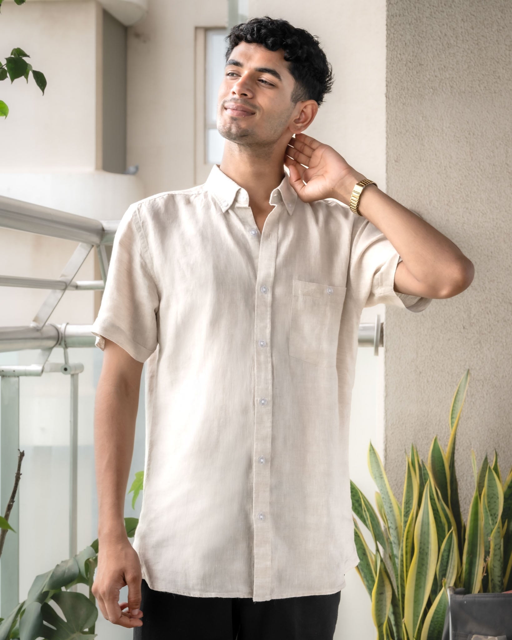 Linen Cotton Half Sleeve Men's Shirt | Monsoon to Festive – Mens Shirt on Brown Living™. SKU: ANTPLES. Img 16.