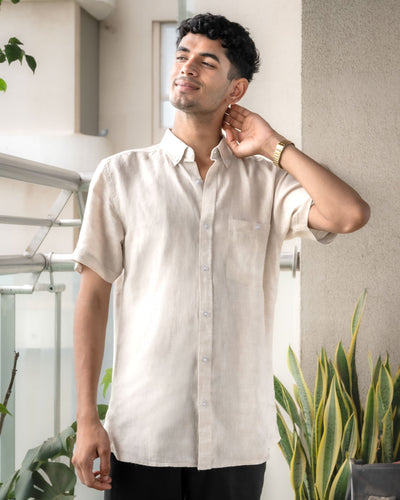 Linen Cotton Half Sleeve Men's Shirt | Monsoon to Festive – Mens Shirt on Brown Living™. SKU: ANTPLES. Img 16.