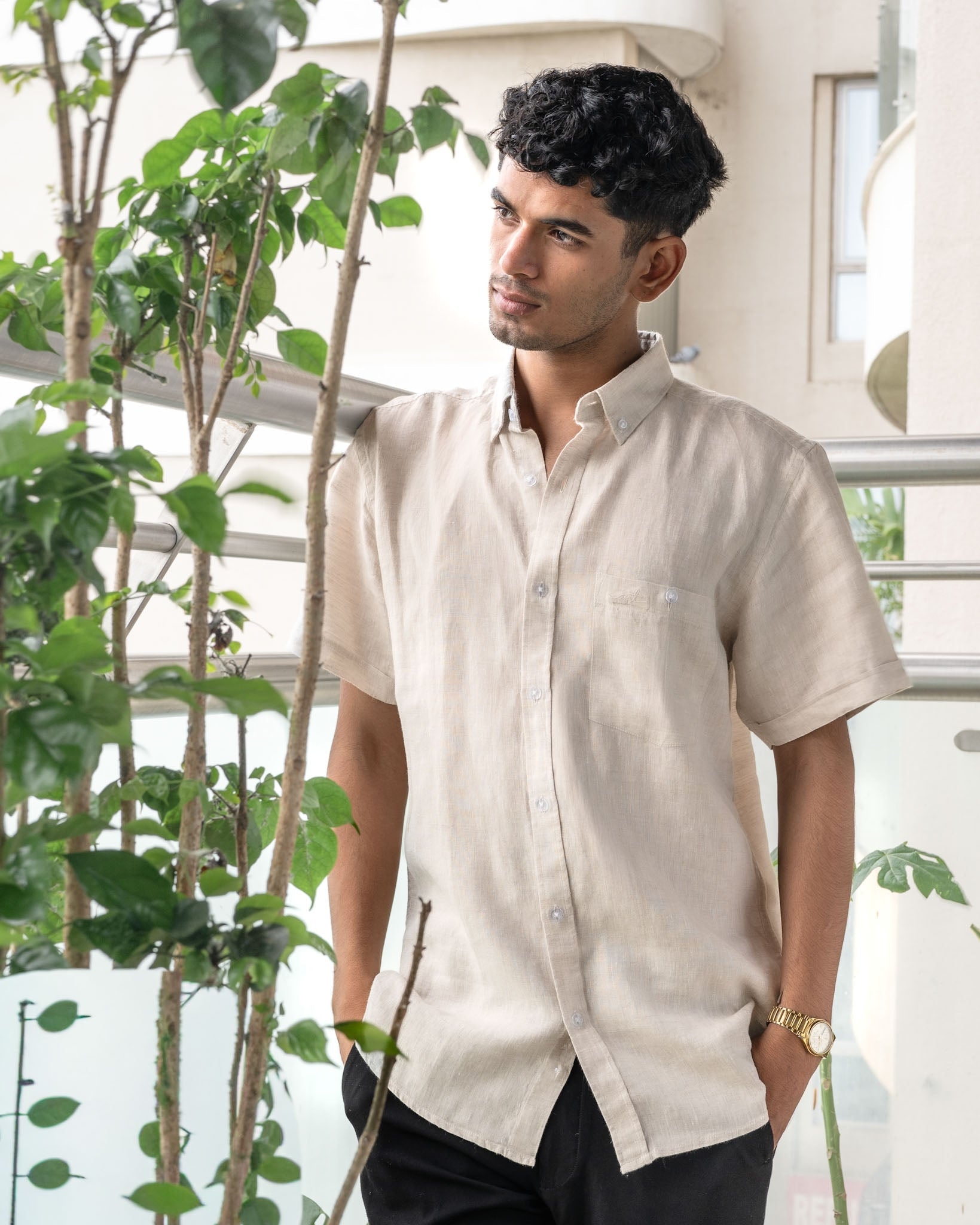 Linen Cotton Half Sleeve Men's Shirt | Monsoon to Festive – Mens Shirt on Brown Living™. SKU: ANTPLES. Img 15.