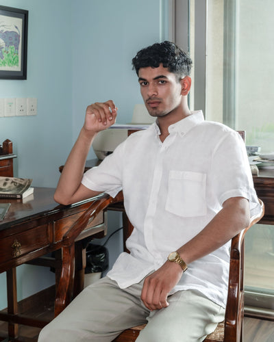 Linen Cotton Half Sleeve Men's Shirt | Monsoon to Festive – Mens Shirt on Brown Living™. SKU: ANTPLLS. Img 10.