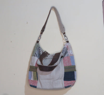 Linen Cotton Hobo Bag with Upcycled Details – Handbags on Brown Living™. SKU: KRBL03. Img 4.