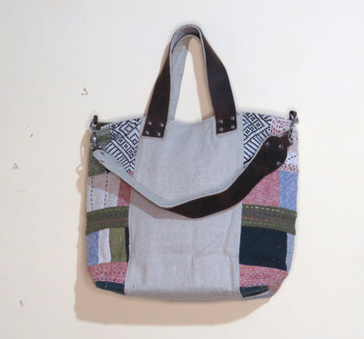 Linen Cotton Hobo Bag with Upcycled Details – Handbags on Brown Living™. SKU: KRBL03. Img 3.
