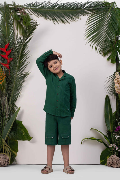 Linen & Tencel Pintuck Co - ord Set | Smart & Comfy Everyday Boys Outfit – Kids Daywear Sets on Brown Living™. SKU: ML-EN-PT-3383to4. Img 1.