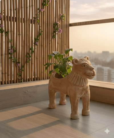 Lion King Handcrafted Animal Themed Clay Planter – Pots & Planters on Brown Living™. SKU: A0_plt_0022. Img 6.
