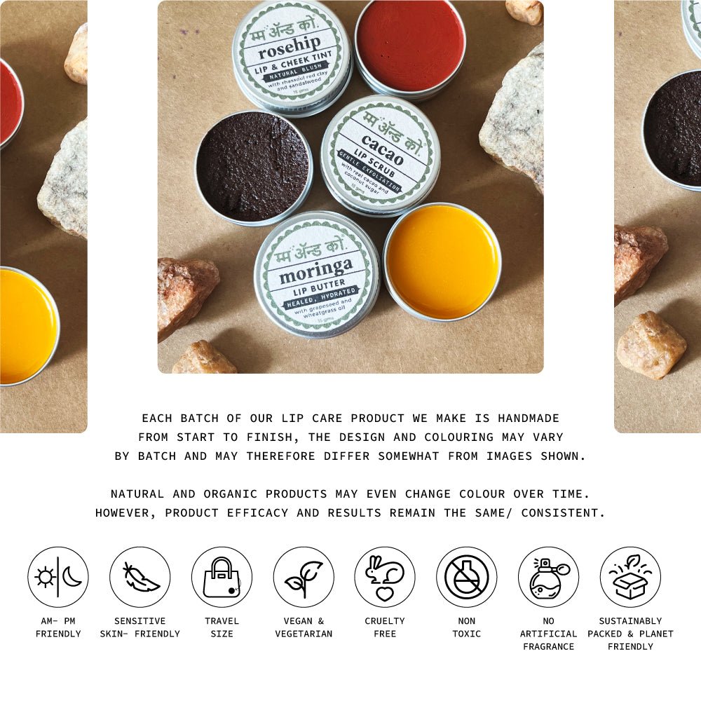 Lip Care Set | Lip Scrub, Lip Butter, Lip & Cheek Tint – Lip Scrub on Brown Living™. SKU: LC03. Img 9.