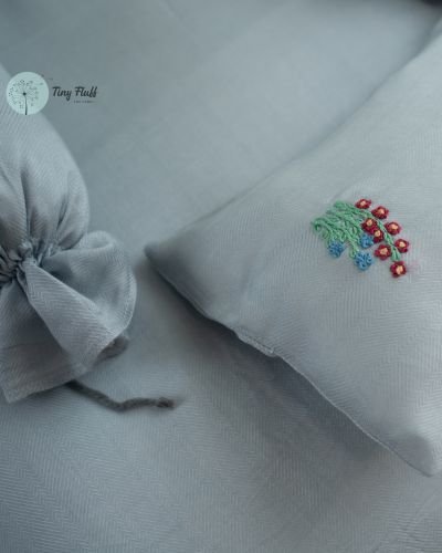 Little Bunny Baby Bedset | Milk Fabric Crib Bedding with Embroidery – Bedding on Brown Living™. SKU: TF-101-B4-G1. Img 2.