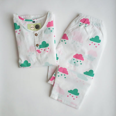 Little Clouds - Unisex Kids Cotton Nightwear – Kids Pyjamas on Brown Living™. SKU: MITHNW - 040 - 1. Img 1.