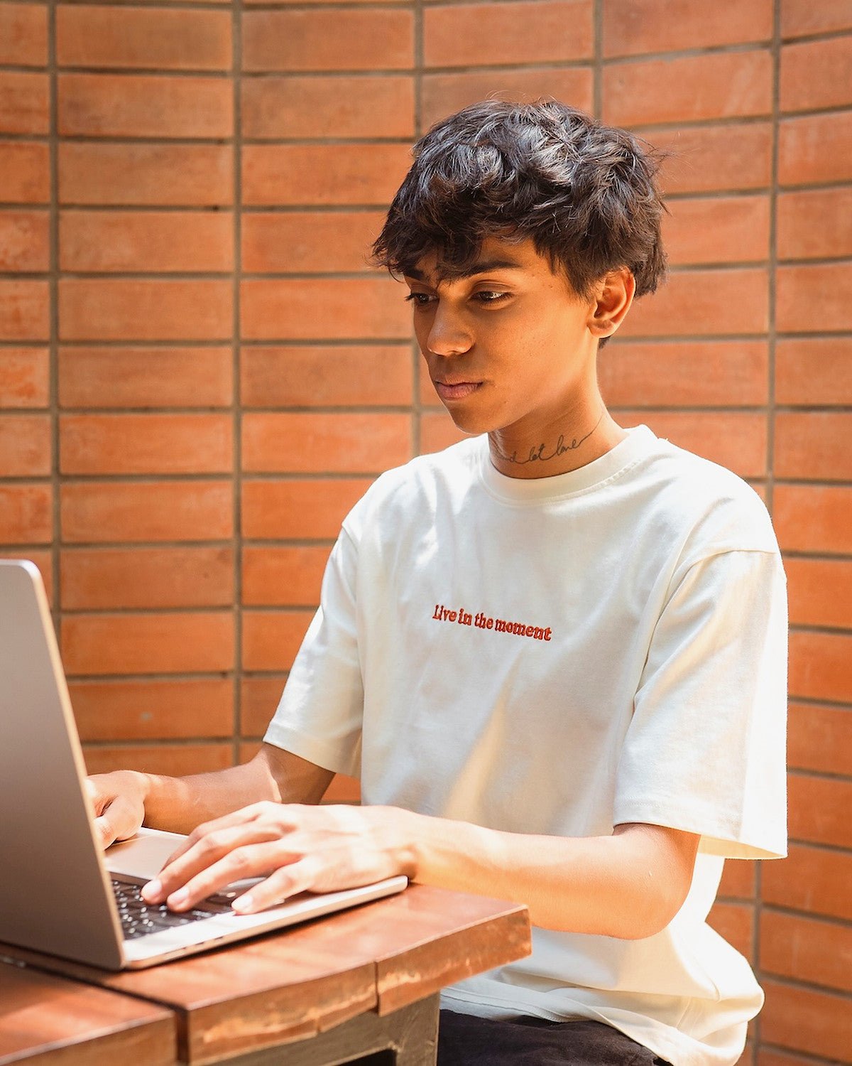 Live in the Moment Organic Cotton T-Shirt | White | Sustainable Tee – Mens T-Shirt on Brown Living™. SKU: PB2512-TSH-LIM-L. Img 9.