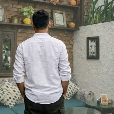 Lola White Hemp Shirt For Men | Sustainable Everyday Wear – Mens Shirt on Brown Living™. SKU: JDSRL6001XS. Img 2.