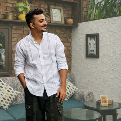 Lola White Hemp Shirt For Men | Sustainable Everyday Wear – Mens Shirt on Brown Living™. SKU: JDSRL6001XS. Img 1.