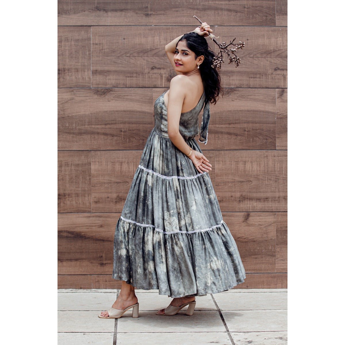 LoLo JoJo Tier Satin Dress | Stylish Flowy Party Wear Dress for Women – Womens Dress on Brown Living™. SKU: TMS0160-XS. Img 2.