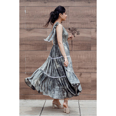 LoLo JoJo Tier Satin Dress | Stylish Flowy Party Wear Dress for Women – Womens Dress on Brown Living™. SKU: TMS0160-XS. Img 4.
