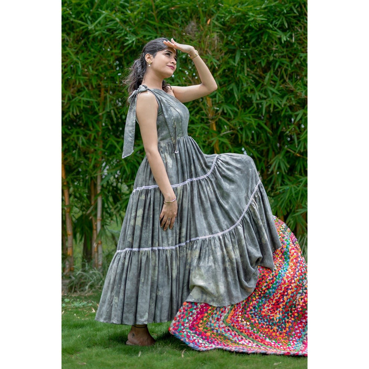 LoLo JoJo Tier Satin Dress | Stylish Flowy Party Wear Dress for Women – Womens Dress on Brown Living™. SKU: TMS0160-XS. Img 3.