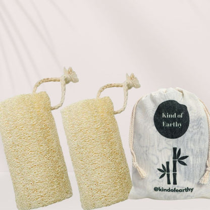 Long Natural Gourd Loofah (Pack of 2) | Plant Based Body Scrubber – Body Scrub on Brown Living™. SKU: KOE-015-LL-2. Img 1.