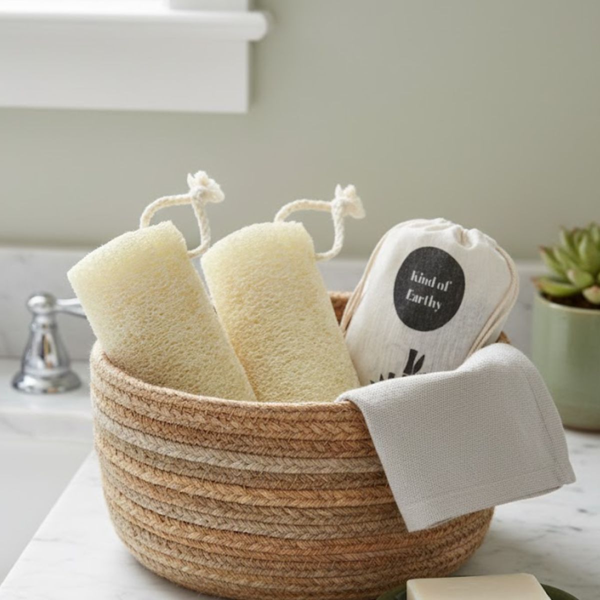 Long Natural Gourd Loofah (Pack of 2) | Plant Based Body Scrubber – Body Scrub on Brown Living™. SKU: KOE-015-LL-2. Img 2.