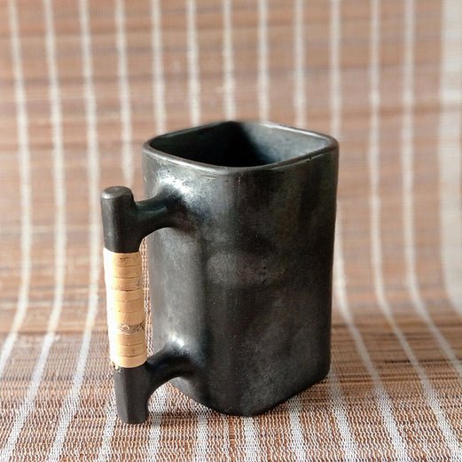 Longpi Black Pottery Beer Mug Large - Square | Verified Sustainable by Brown Living™