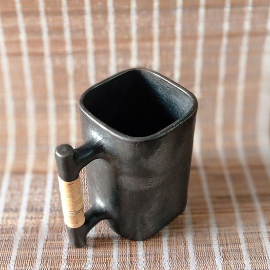 Longpi Black Pottery Beer Mug Large - Square | Verified Sustainable by Brown Living™