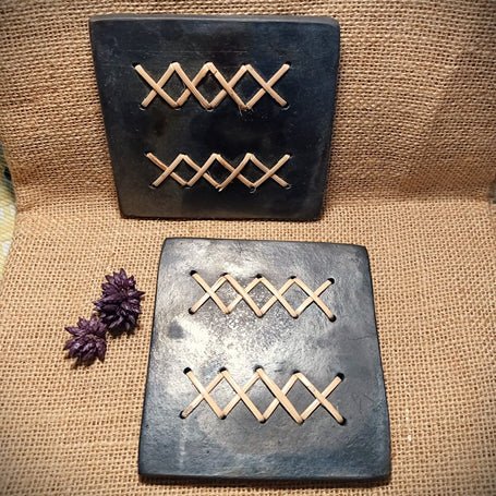 Longpi Black Pottery Coasters Square - Set of 2 | Verified Sustainable by Brown Living™