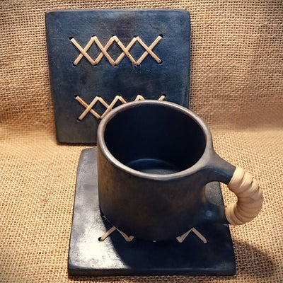 Longpi Black Pottery Coasters Square - Set of 2 – Coasters on Brown Living™. SKU: SACHII001SS. Img 4.