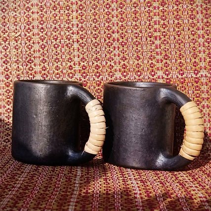 Longpi Black Pottery Coffee Mugs - Large - Round - Set of 2 | Verified Sustainable by Brown Living™