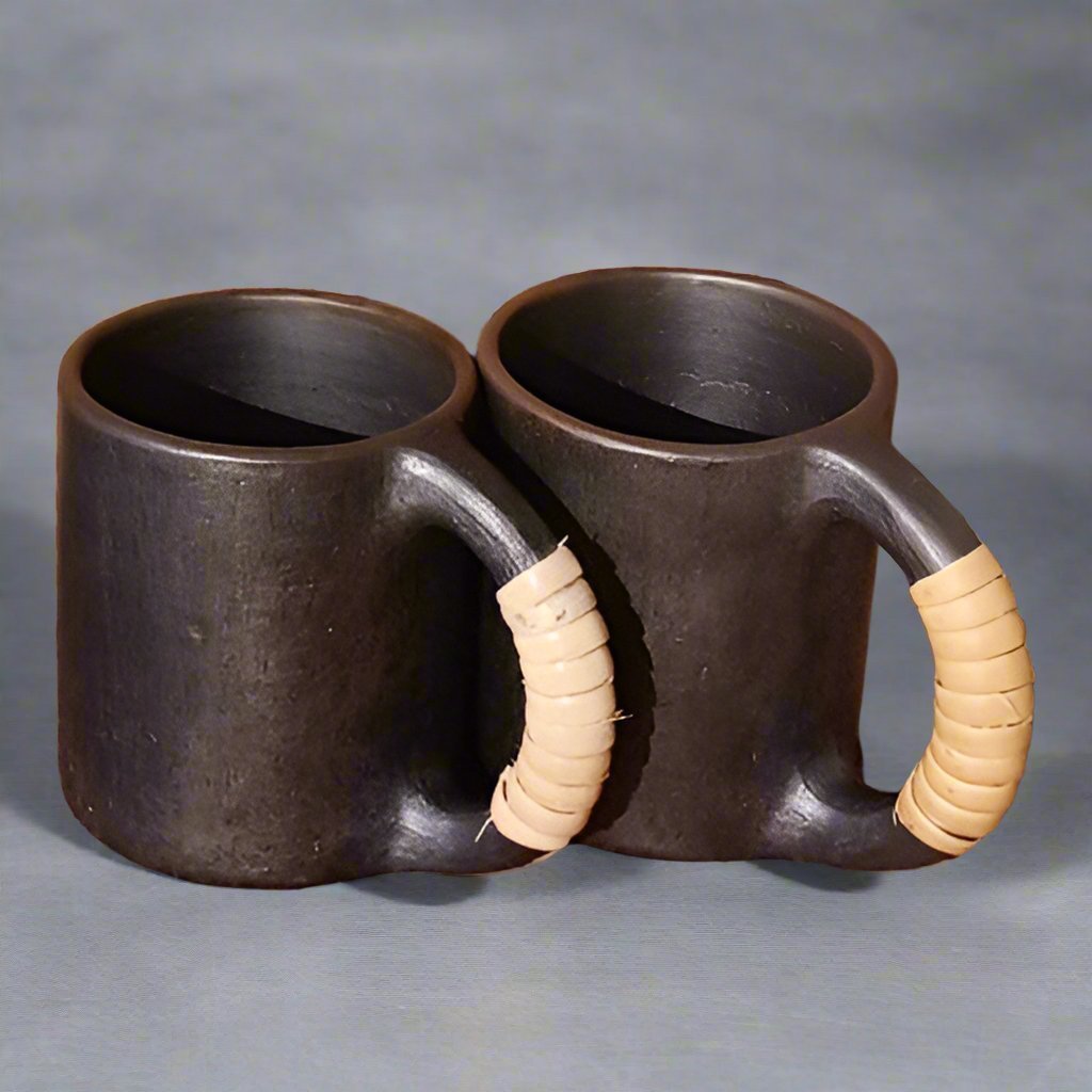 Longpi Black Pottery Coffee Mugs - Large - Round - Set of 2 | Verified Sustainable by Brown Living™