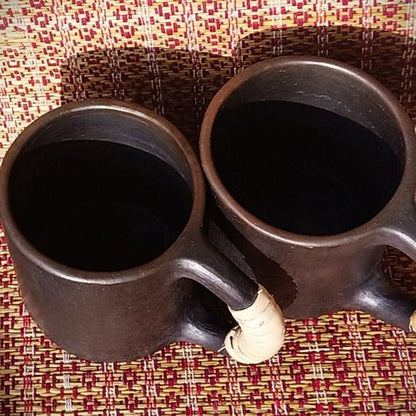 Longpi Black Pottery Coffee Mugs - Large - Round - Set of 2 | Verified Sustainable by Brown Living™