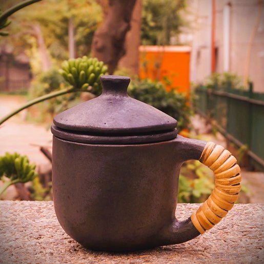 Longpi Black Pottery Green/Infusion Tea Mug with Strainer and Lid | Verified Sustainable by Brown Living™