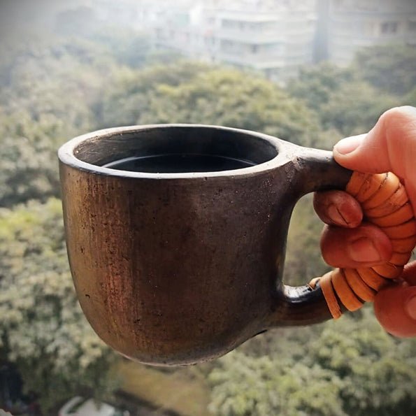 Longpi Black Pottery Green/Infusion Tea Mug with Strainer and Lid | Verified Sustainable by Brown Living™