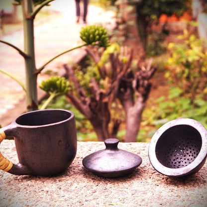 Longpi Black Pottery Green/Infusion Tea Mug with Strainer and Lid | Verified Sustainable by Brown Living™