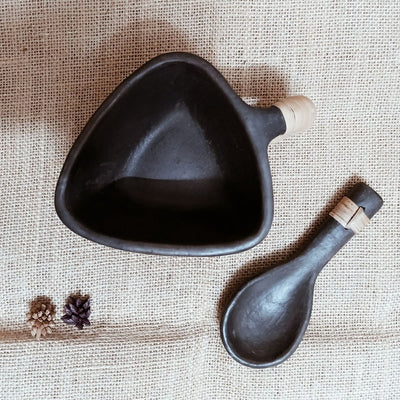 Longpi Black Pottery Soup Mug With Spoon – Dinner Set on Brown Living™. SKU: SACHII0196. Img 3.