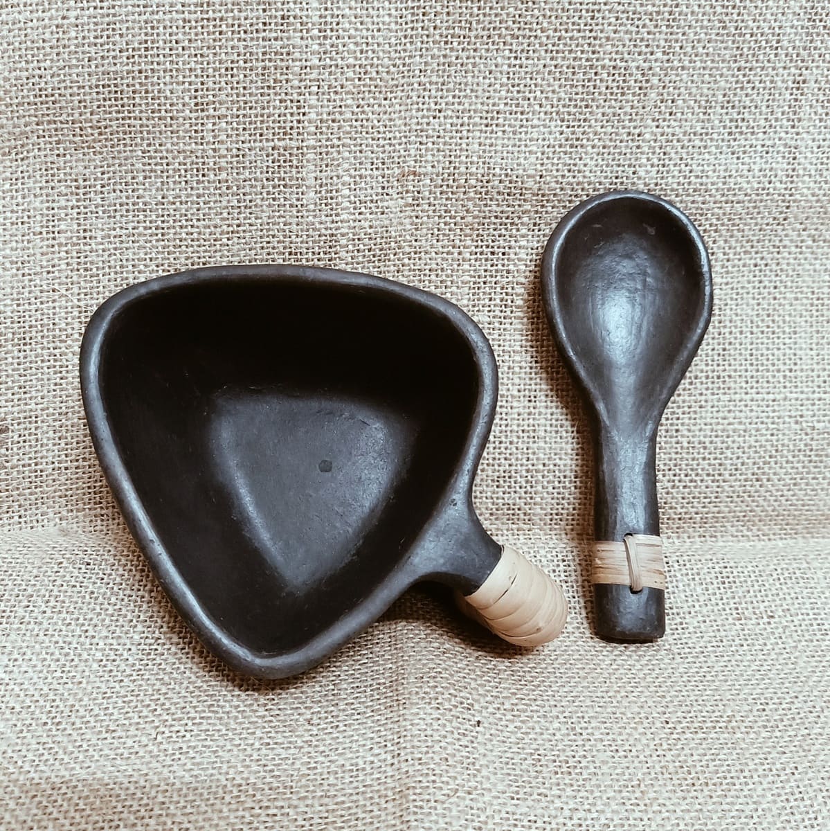 Longpi Black Pottery Soup Mug With Spoon – Dinner Set by Terracotta by Sachii available on Brown Living™. . SKU: SACHII0196. Img 4.