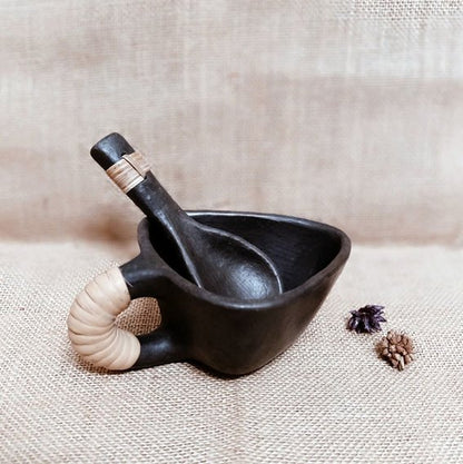 Longpi Black Pottery Soup Mug With Spoon | Verified Sustainable by Brown Living™