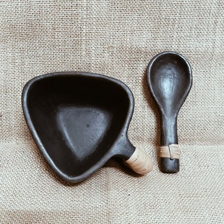 Longpi Black Pottery Soup Mug With Spoon | Verified Sustainable by Brown Living™