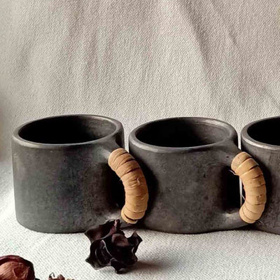 Longpi Black Pottery Tea Cups Pair – Mugs on Brown Living™. SKU: SACHII010. Img 2.