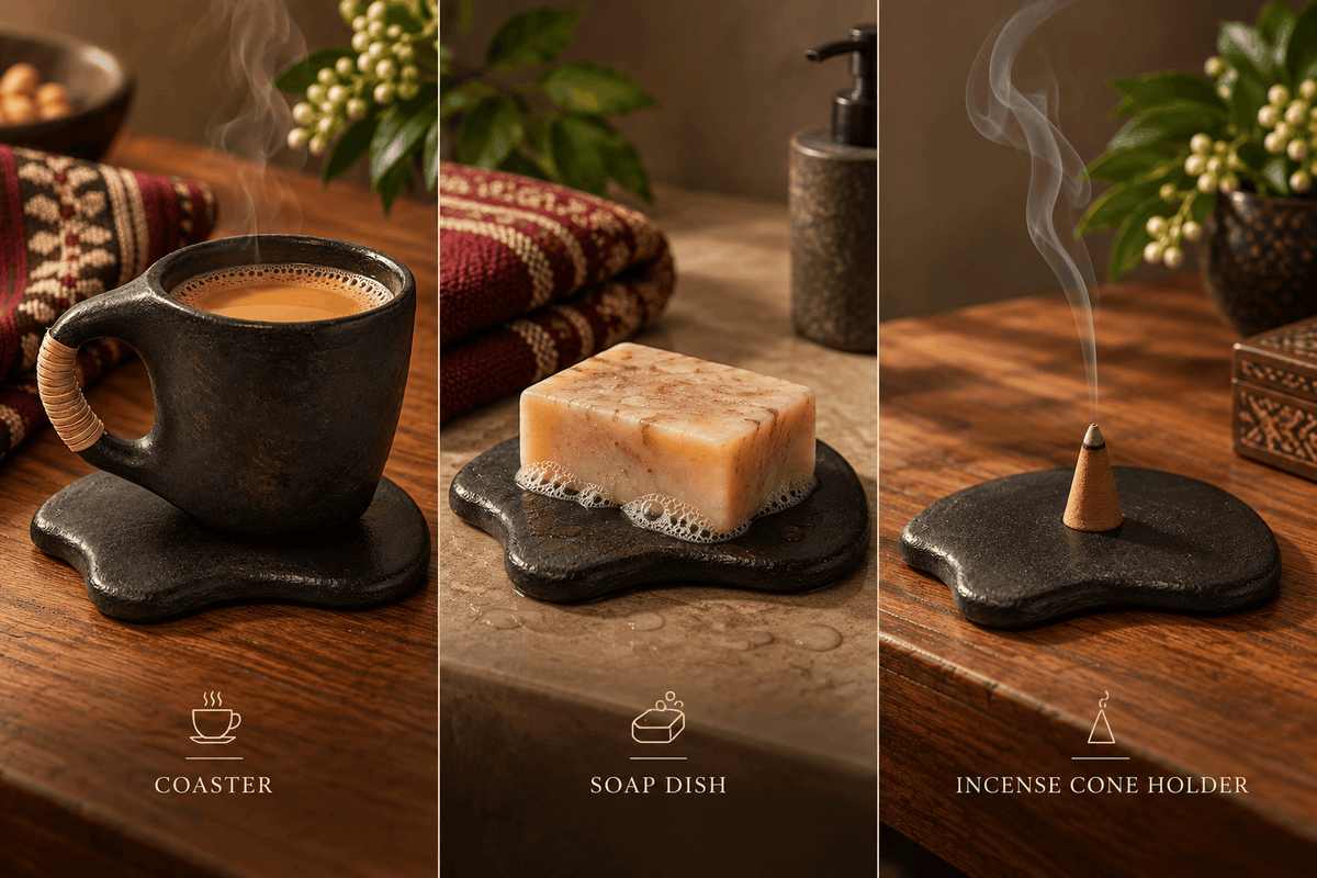 Longpi Pebble Paws Coaster | Handmade Ceramic Drink Coaster – Coasters on Brown Living™. SKU: OCT-17. Img 3.