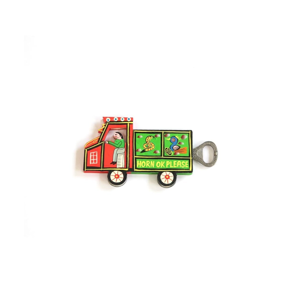 Lorry Bottle Opener With Fridge Magnet | Red & Green Metal – Art & Craft Supplies on Brown Living™. SKU: CD-HOM-BO-RED-LOR. Img 3.