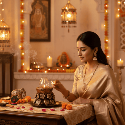 Lotus Akand Jyot – Traditional Festival Lighting – Home Decor on Brown Living™. SKU: D27. Img 1.