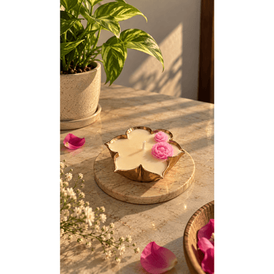 Lotus Bloom Aroma Candle 3.5 Inch | Floral Decorative Candle – Candles & Fragrances on Brown Living™. SKU: SSAS-49-LAVR. Img 1.