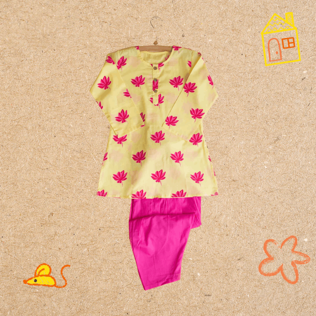 Lotus Bloom - Girls Ethnic wear – Kids Ethnic Sets on Brown Living™. SKU: MITHEW-037-Y-1. Img 4.