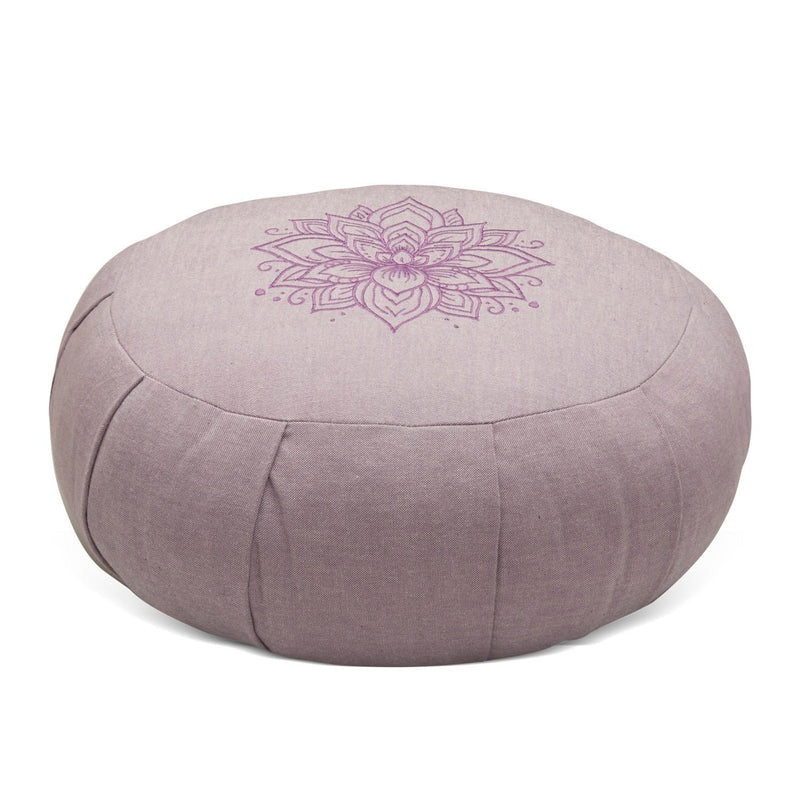 Lotus Embroidered Round Zafu Meditation and Yoga Cushion - Filled with Cotton - Lavender | Verified Sustainable Yoga Pillow on Brown Living™