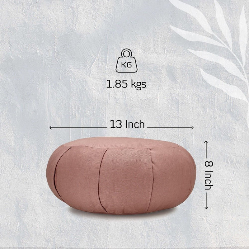 Lotus Embroidered Round Zafu Meditation and Yoga Cushion - Filled with Cotton - Light Grey | Verified Sustainable Yoga Pillow on Brown Living™