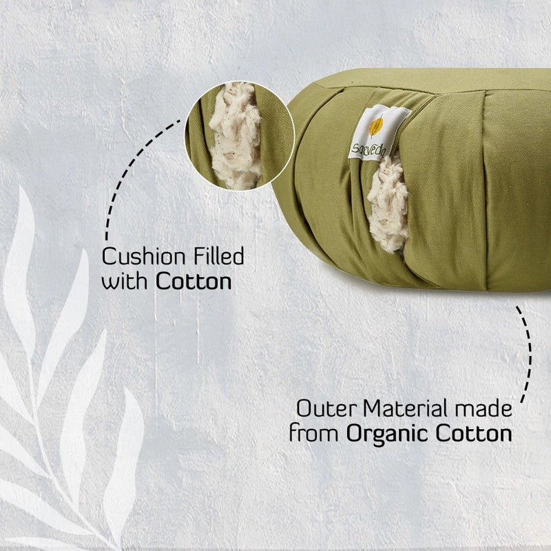 Lotus Embroidered Round Zafu Meditation and Yoga Cushion - Filled with Cotton - Sage | Verified Sustainable by Brown Living™