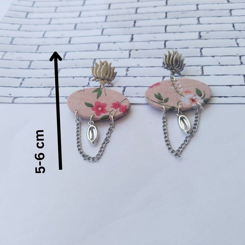 Lotus Floral Printed with Silver Chain Earrings for Women | Verified Sustainable by Brown Living™