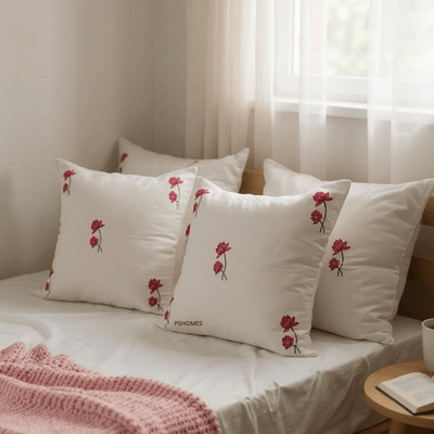 Lotus Handblock Cotton Cushion Covers with Zipper - Set of 4 – Covers & Inserts on Brown Living™. SKU: CUSBLOCKLOTUS4. Img 8.