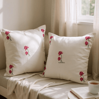 Lotus Handblock Cotton Cushion Covers with Zipper - Set of 4 – Covers & Inserts on Brown Living™. SKU: CUSBLOCKLOTUS4. Img 7.